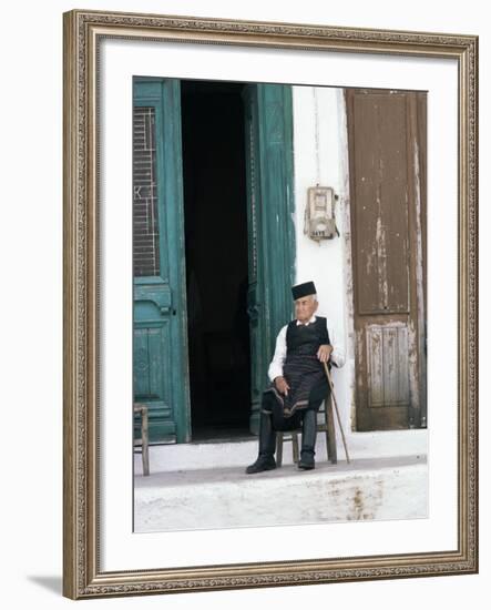 Old Man in Traditional Costume, Crete, Greece-Michael Short-Framed Photographic Print