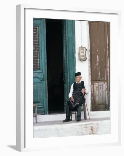Old Man in Traditional Costume, Crete, Greece-Michael Short-Framed Photographic Print