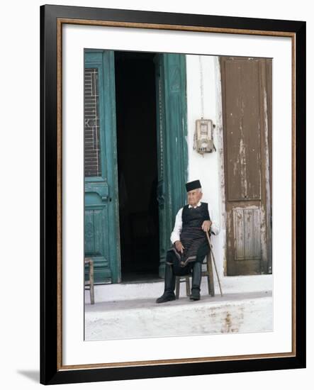 Old Man in Traditional Costume, Crete, Greece-Michael Short-Framed Photographic Print