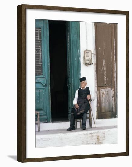 Old Man in Traditional Costume, Crete, Greece-Michael Short-Framed Photographic Print