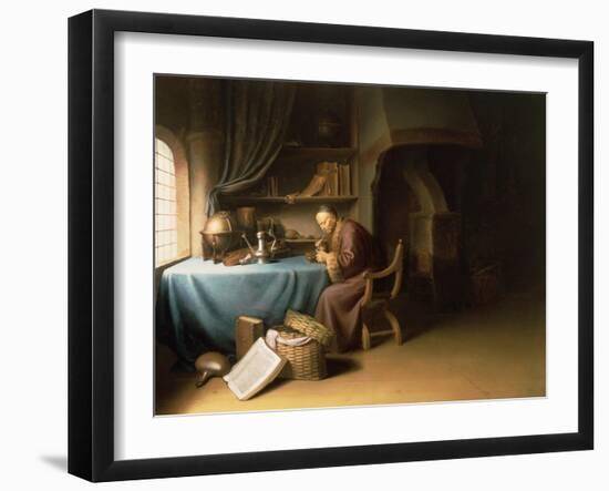 Old Man Lighting His Pipe in a Study-Gerrit or Gerard Dou-Framed Giclee Print