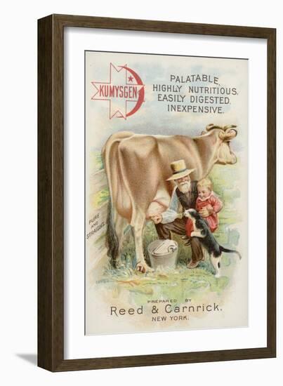 Old Man Milking Cow, with Child and Cat-null-Framed Premium Giclee Print