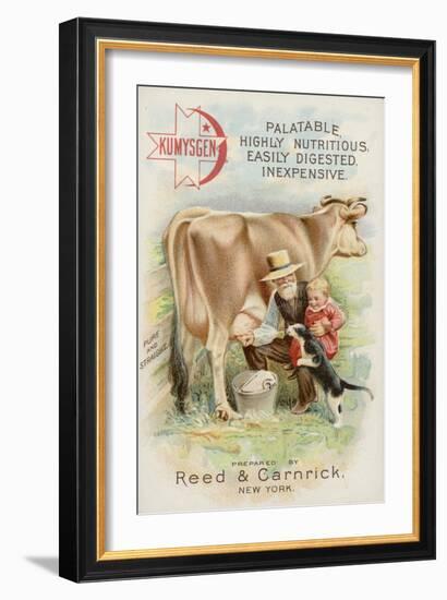 Old Man Milking Cow, with Child and Cat-null-Framed Premium Giclee Print