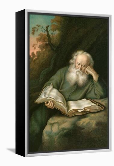 Old Man Reading Book-null-Framed Stretched Canvas