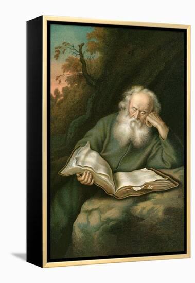 Old Man Reading Book-null-Framed Stretched Canvas