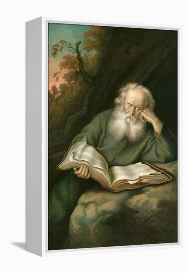 Old Man Reading Book-null-Framed Stretched Canvas