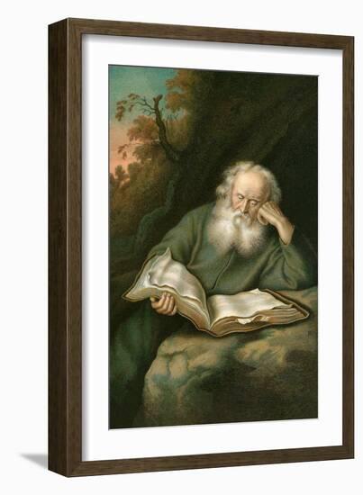 Old Man Reading Book-null-Framed Art Print