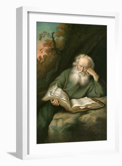 Old Man Reading Book-null-Framed Art Print