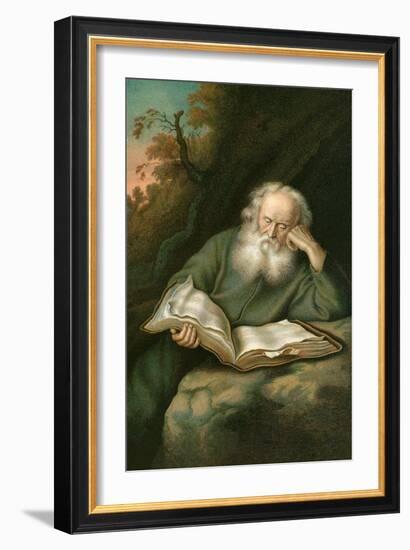 Old Man Reading Book-null-Framed Art Print