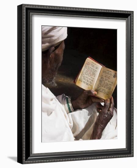 Old Man Wearing Traditional Gabi in Rock-Hewn Monolithic Church of Bet Medhane Alem-Jane Sweeney-Framed Photographic Print