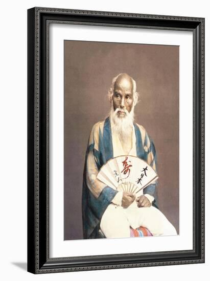 Old Man with a Fan-Baron Von Raimund Stillfried-Framed Art Print