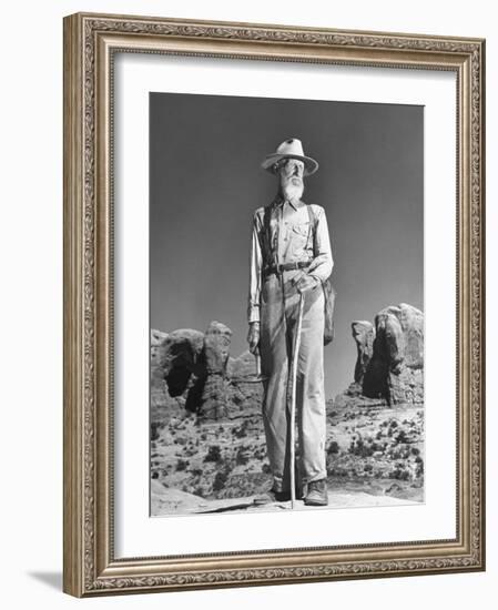 Old Man with White Beard and Staff Standing in Desert-Loomis Dean-Framed Photographic Print