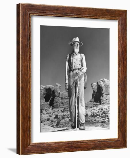 Old Man with White Beard and Staff Standing in Desert-Loomis Dean-Framed Photographic Print