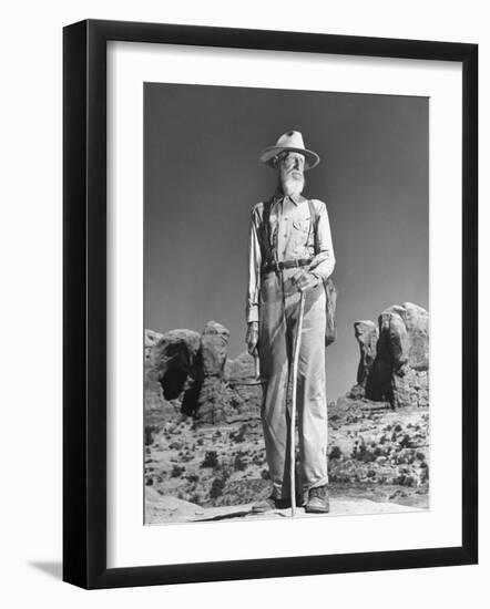 Old Man with White Beard and Staff Standing in Desert-Loomis Dean-Framed Photographic Print