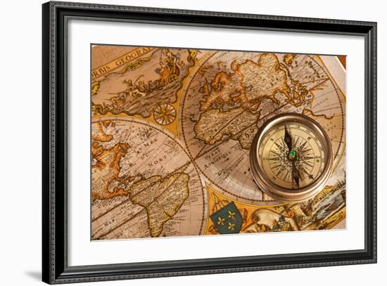 Old Map And Compass Concepts-oersin-Framed Art Print