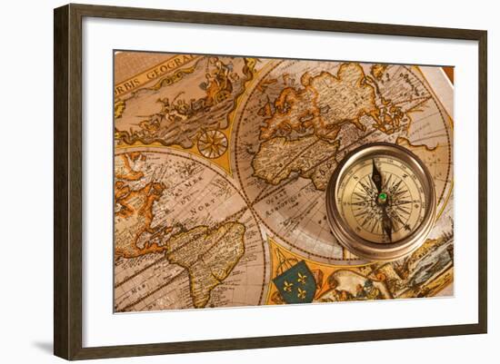 Old Map And Compass Concepts-oersin-Framed Art Print