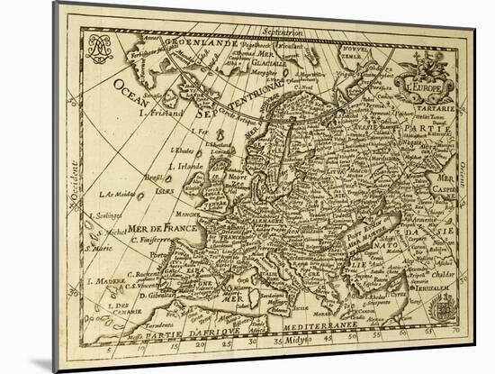 Old Map Europe With Parallels And Meridians. May Be Dated To The End Of Xvii Sec-marzolino-Mounted Art Print