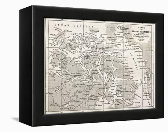 Old Map Of Arctic Region Of Sir John Franklin Northwest Passage Exploration-marzolino-Framed Stretched Canvas