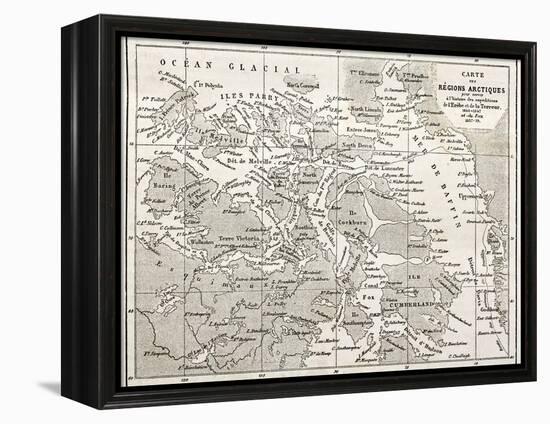 Old Map Of Arctic Region Of Sir John Franklin Northwest Passage Exploration-marzolino-Framed Stretched Canvas