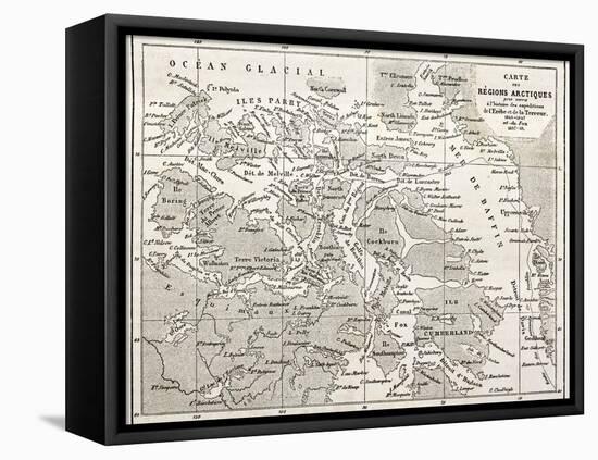 Old Map Of Arctic Region Of Sir John Franklin Northwest Passage Exploration-marzolino-Framed Stretched Canvas