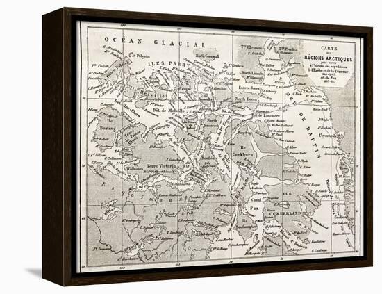 Old Map Of Arctic Region Of Sir John Franklin Northwest Passage Exploration-marzolino-Framed Stretched Canvas