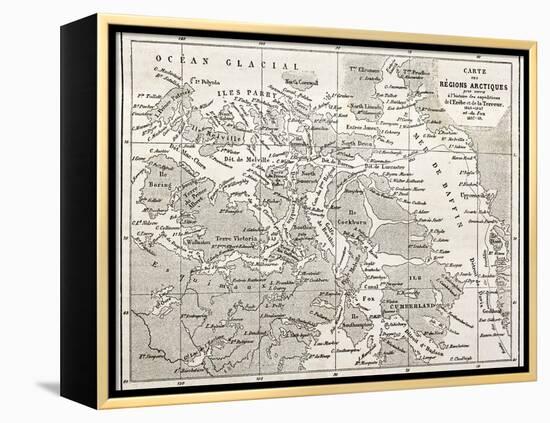 Old Map Of Arctic Region Of Sir John Franklin Northwest Passage Exploration-marzolino-Framed Stretched Canvas