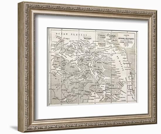 Old Map Of Arctic Region Of Sir John Franklin Northwest Passage Exploration-marzolino-Framed Premium Giclee Print