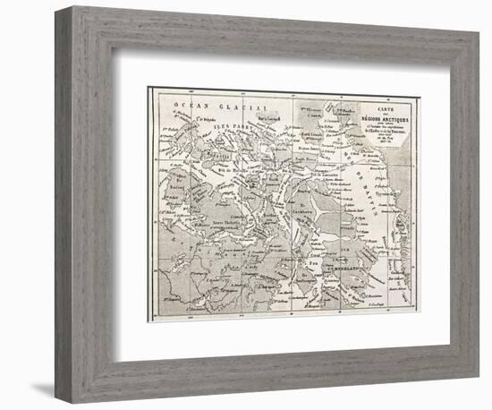 Old Map Of Arctic Region Of Sir John Franklin Northwest Passage Exploration-marzolino-Framed Premium Giclee Print