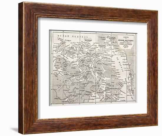 Old Map Of Arctic Region Of Sir John Franklin Northwest Passage Exploration-marzolino-Framed Premium Giclee Print