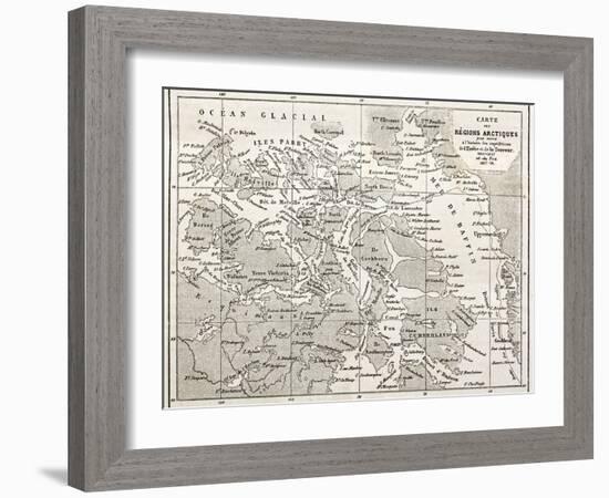 Old Map Of Arctic Region Of Sir John Franklin Northwest Passage Exploration-marzolino-Framed Art Print