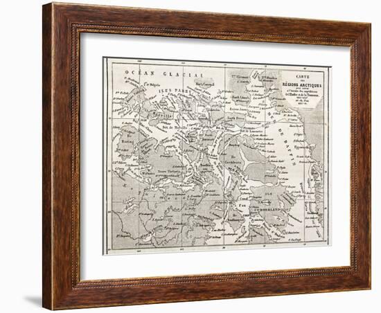 Old Map Of Arctic Region Of Sir John Franklin Northwest Passage Exploration-marzolino-Framed Art Print