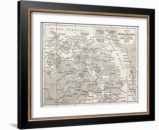 Old Map Of Arctic Region Of Sir John Franklin Northwest Passage Exploration-marzolino-Framed Art Print