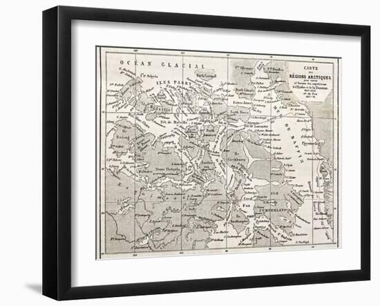 Old Map Of Arctic Region Of Sir John Franklin Northwest Passage Exploration-marzolino-Framed Art Print