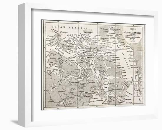 Old Map Of Arctic Region Of Sir John Franklin Northwest Passage Exploration-marzolino-Framed Art Print