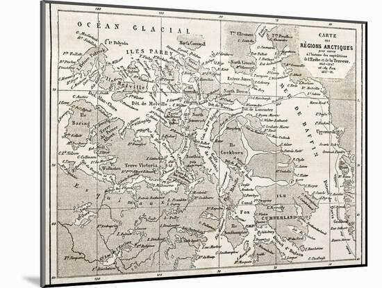 Old Map Of Arctic Region Of Sir John Franklin Northwest Passage Exploration-marzolino-Mounted Art Print