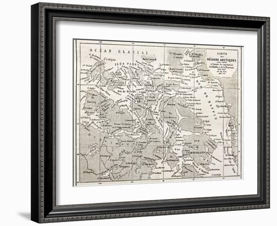 Old Map Of Arctic Region Of Sir John Franklin Northwest Passage Exploration-marzolino-Framed Art Print