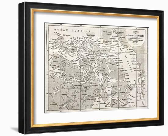 Old Map Of Arctic Region Of Sir John Franklin Northwest Passage Exploration-marzolino-Framed Art Print