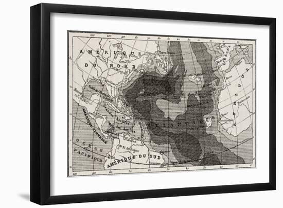 Old Map Of Atlantic Ocean Depth-marzolino-Framed Art Print