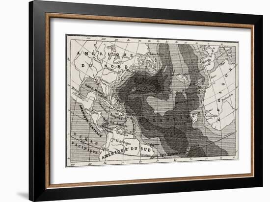 Old Map Of Atlantic Ocean Depth-marzolino-Framed Art Print