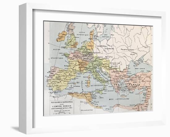 Old Map Of Barbarian Kingdoms Before Clovis I-marzolino-Framed Art Print