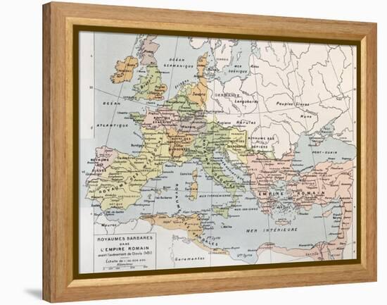 Old Map Of Barbarian Kingdoms Before Clovis I-marzolino-Framed Stretched Canvas