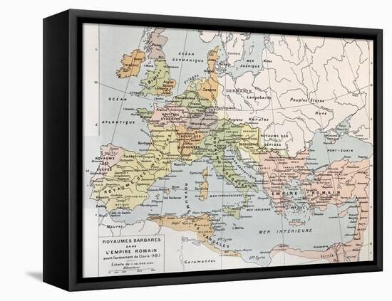 Old Map Of Barbarian Kingdoms Before Clovis I-marzolino-Framed Stretched Canvas