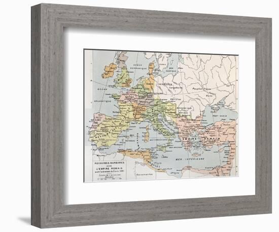 Old Map Of Barbarian Kingdoms Before Clovis I-marzolino-Framed Art Print