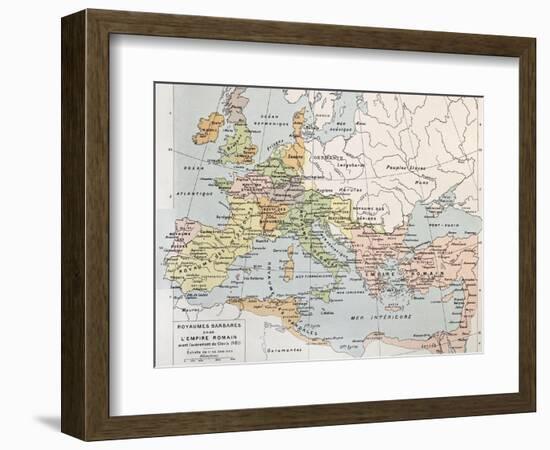 Old Map Of Barbarian Kingdoms Before Clovis I-marzolino-Framed Art Print