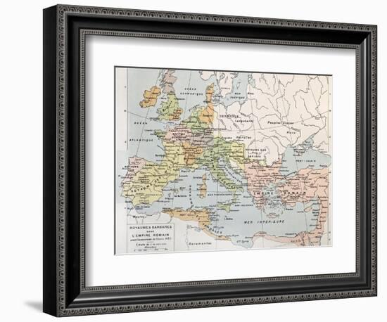 Old Map Of Barbarian Kingdoms Before Clovis I-marzolino-Framed Art Print