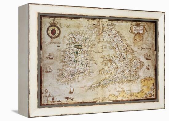 Old Map Of British Islands. Created By Laurence Nowell, Published In England, 1564-marzolino-Framed Stretched Canvas