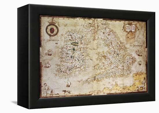 Old Map Of British Islands. Created By Laurence Nowell, Published In England, 1564-marzolino-Framed Stretched Canvas