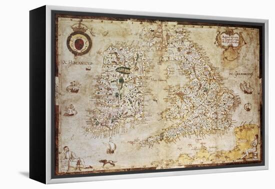 Old Map Of British Islands. Created By Laurence Nowell, Published In England, 1564-marzolino-Framed Stretched Canvas