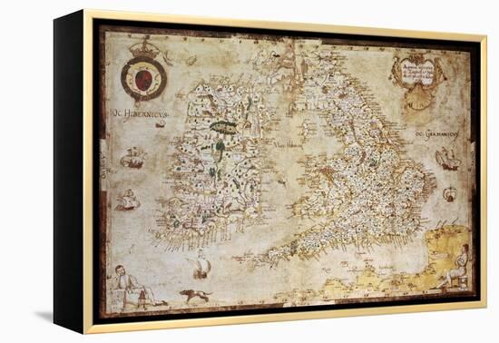 Old Map Of British Islands. Created By Laurence Nowell, Published In England, 1564-marzolino-Framed Stretched Canvas