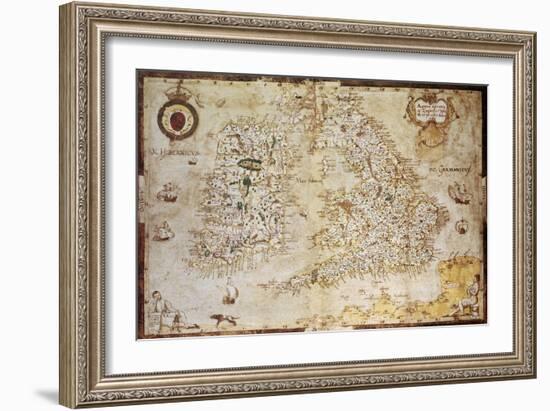 Old Map Of British Islands. Created By Laurence Nowell, Published In England, 1564-marzolino-Framed Art Print